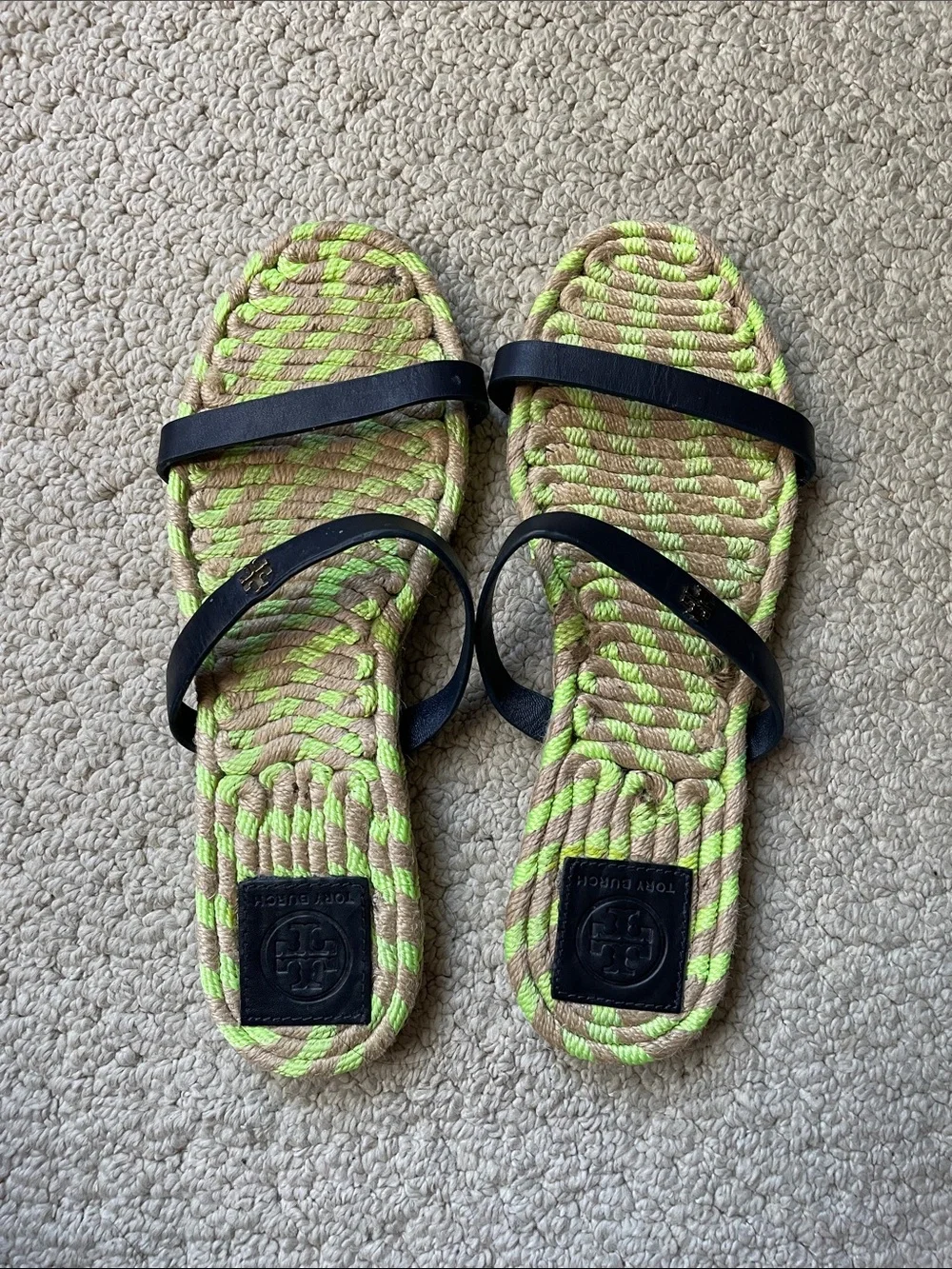 Tory Burch Double Black Leather Strap Sandals